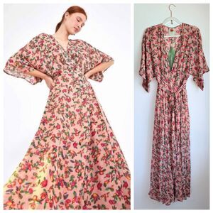 NWT Farm Rio Dainty Cashew Dolman Sleeve Maxi Wrap Dress in Pink Size Small
